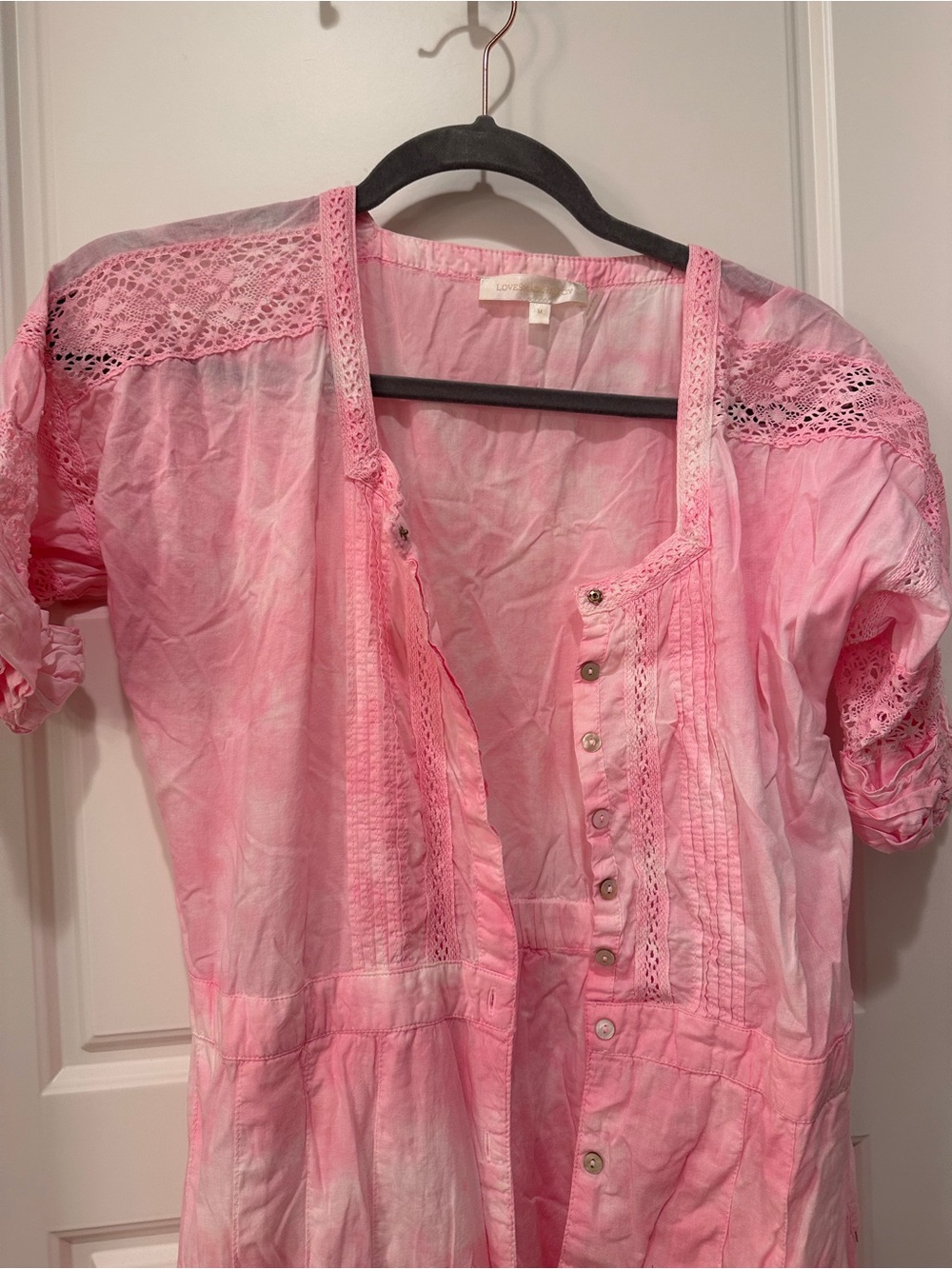 LoveShackFancy Pink Lace-Trim Midi Dress - Picture 4 of 5